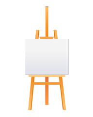 Wooden artist easel with empty white canvas isolated on white background
