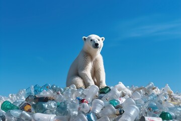 nature bear wildlife polar bear arctic conservation bottle waste garbage plastic recycling environment pollution trash rubbish ecology industry environmental recycle eco generative ai - obrazy, fototapety, plakaty