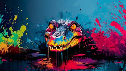 Illustration of a crocodile pop art