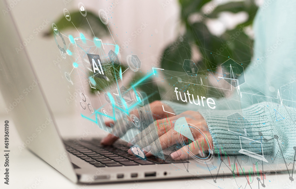 Poster chatbot chat ai concept, artificial intelligence. businessman using technology smart ai robot, enter