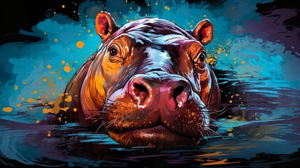 Illustration of a hippo pop art - obrazy, fototapety, plakaty