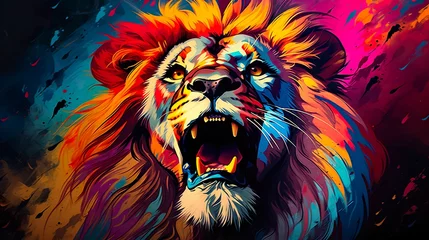 Fototapeten Illustration of a lion pop art © TimmiO