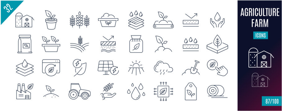Best collection agriculture line icons. Farm, plant,tractor