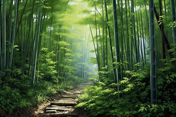 Obraz premium 竹林の間を通る小道：AI作品 