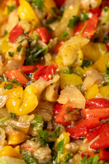 Vegetable salad with olive oil. Healthy appetizers. Food background. Local name anamur salatasi. Close up