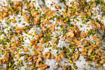 Salad with yoghurt, chicken and roasted eggplant. Healthy appetizers. food background. Local name marko pasa. Close up