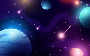 Realistic galaxy background with colorful planets