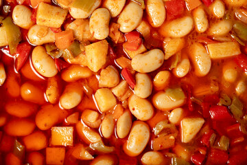 Bean dish with olive oil. Healthy appetizers. food background. Top view. local name bombay fasıulye pilaki