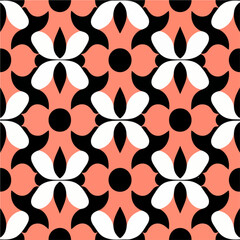 Charming black and white peppermint motif set on an orange background creates a seamless pattern design ideal for fabrics, exuding a playful and vibrant appeal.