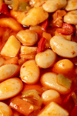 Bean dish with olive oil. Healthy appetizers. food background. Close up. local name bombay fasıulye pilaki