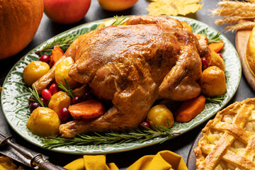 Thanksgiving turkey on rustic table