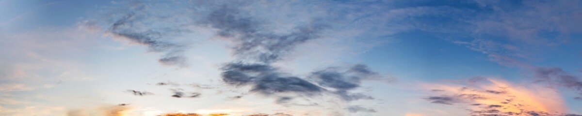 Dramatic panorama sky with cloud on sunrise and sunset time. Panoramic image.