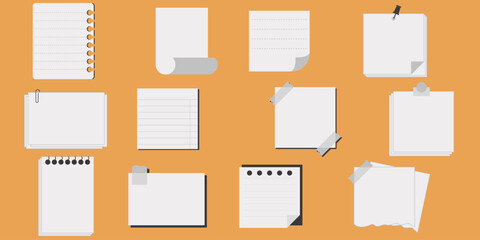 Set of Cool Vector Paper Notes, Thumbtack and Clip.