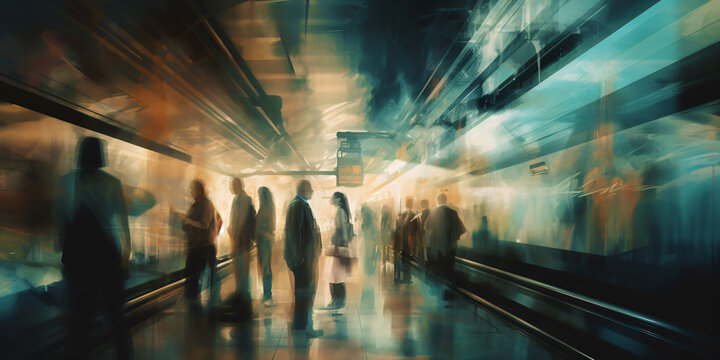 abstract train station in watercolor, generative ai