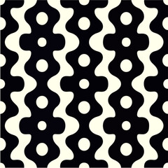 Mesmerizing black and white pattern filled with circles, creating an op art effect with bold and prominent motifs in a seamless repeating pattern.