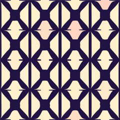 Fototapeta premium Black and white fabric pattern with pink squares, a repeating art deco design enhanced by aizome pattern elements, creating a striking visual contrast.