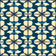 Captivating blue and white art nouveau floor pattern that mesmerizes with its elegant curves and intricate details. This seamless pattern design exudes a timeless charm.