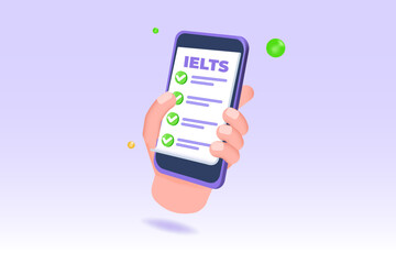 English Proficiency Test and Exam. IELTS International English Language Testing System. Vector illustration.