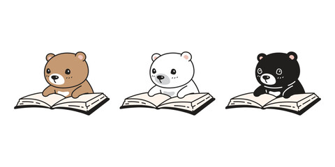 bear vector polar bear icon reading book pet character cartoon teddy symbol stamp tattoo scarf illustration design isolated