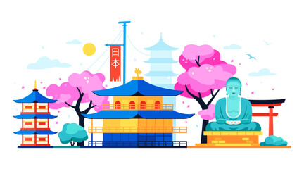 Streets of Japan - modern colored vector illustration