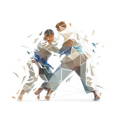 Judo, two male fighters, isolated low polygonal vector illustration, geometric drawing from triangles