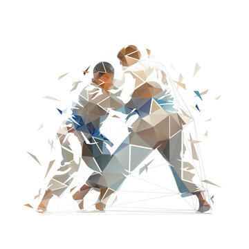 recommend clip art: Judo, two male fighters, isolated low polygonal vector illustration, geometric drawing from triangles