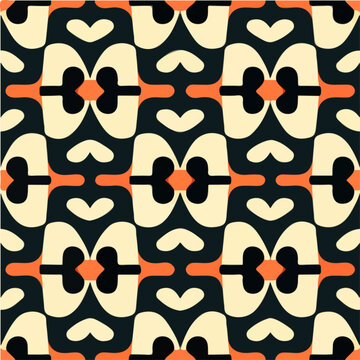 Eye catching pop art pattern with a dynamic black and white base, accentuated by vibrant orange details, reminiscent of Versace s bold and detailed patterns.
