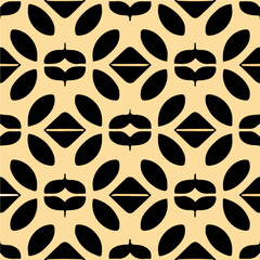 Vibrant art nouveau and art deco inspired motifs in black and white, set against a striking yellow background. This pattern exudes a timeless charm.