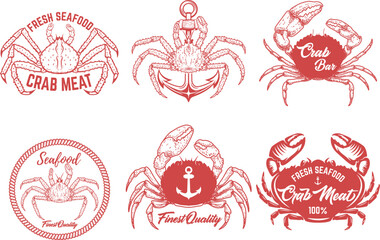 Set of vintage crab meat labels. Crab meat. Seafood emblems