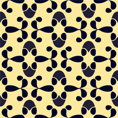 Dynamic pattern consisting of a black and yellow backdrop adorned with black circles. Its seamless and repeating fabric design adds a touch of playfulness to any setting.