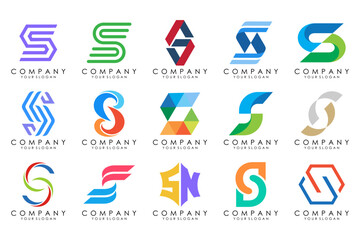 Abstract collection with letters S logo design. creative design logotype S with colorful colors.
