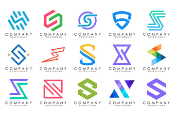 Abstract collection with letters S logo design. creative design logotype S with colorful colors.