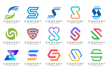 Abstract collection with letters S logo design. creative design logotype S with colorful colors.