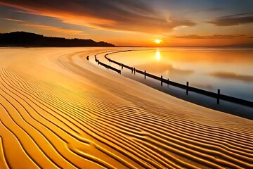 sunset over the river, AI generated.