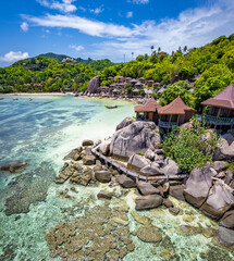 Aerial view of Freedom Beach and Taa Toh Lagoon Beach in koh Tao, Thailand