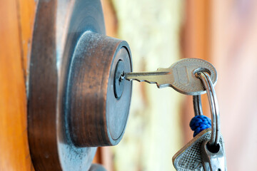 Close-up  broken key in the lock Security concept, theft