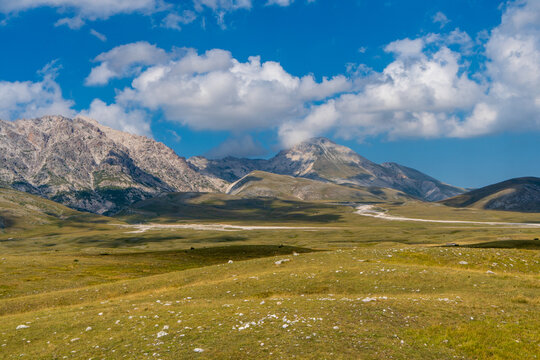 Views of Campo Imperatore, a high plateau in the province of L'Aquila, in the heart of the Gran Sasso and Monti della Laga National Park, Abruzzo, Italy