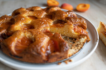 Sponge cake with apricots fruits