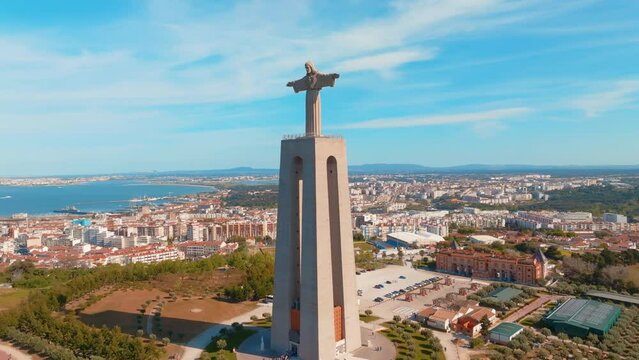 Aerial view of Cristo Rei monument in Lisbon, Portugal