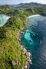 Obraz premium Aerial view of Shark Bay in koh Tao, Thailand