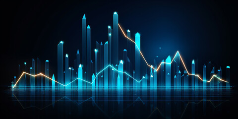 business arrow up growth line circuit technology on dark blue background.