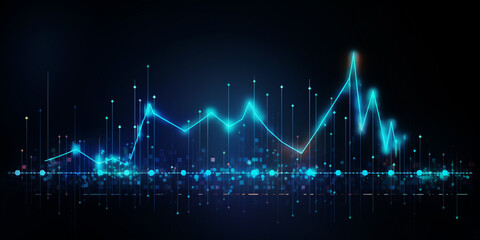 business arrow up growth line circuit technology on dark blue background.