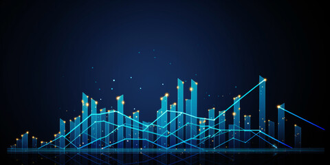 business arrow up growth line circuit technology on dark blue background.