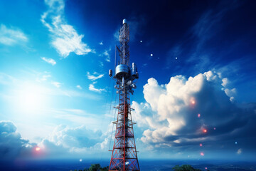 Obraz premium Telecommunications tower against the sky. Generative AI