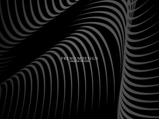 Black abstract background design. Modern wavy lines pattern (guilloche curves) in monochrome colors. Premium line texture for banners, business backgrounds. Dark horizontal vector template.