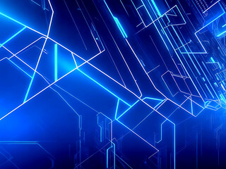 Abstract neon style blue wide banner