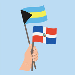 Flags of Bahamas and the Dominican Republic, Hand Holding flags