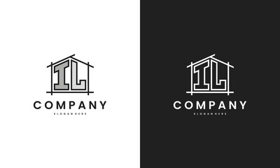 Initial IL home logo with creative house element in line art style vector design template - obrazy, fototapety, plakaty