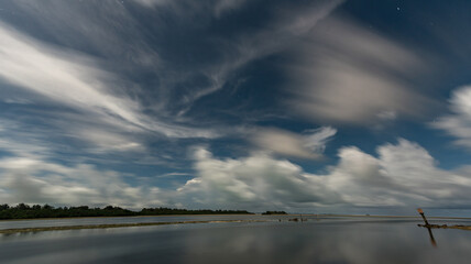 Long Exposure Night Photography in Peleliu, Palau Island. Low Tide Ocean Water. Micronesia