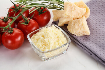 Shredded Italian hard parmesan cheese